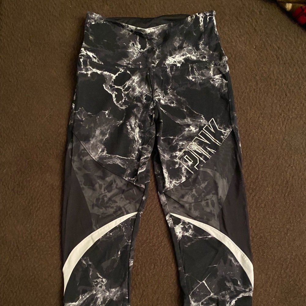 Victoria’s Secret PINK black tie dye leggings with mesh